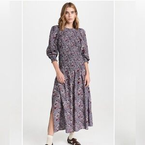 Apiece Apart Tuva Maxi Smocked Dress Long Sleeve Dutch Floral
